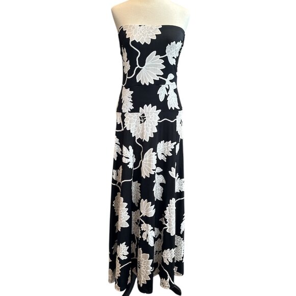 Ariella Black Cream Flower Strapless Dress - Picture 1 of 7